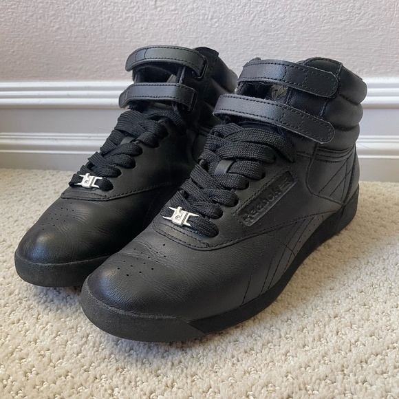 Reebok Classic High Top Sneakers – Black, Upgraded Laces - Picture 1 of 5
